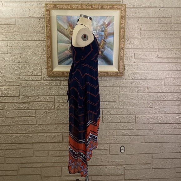 🌹No Tags Tribal Border Print Hi Low Wrap Dress - Picture 2 of 13